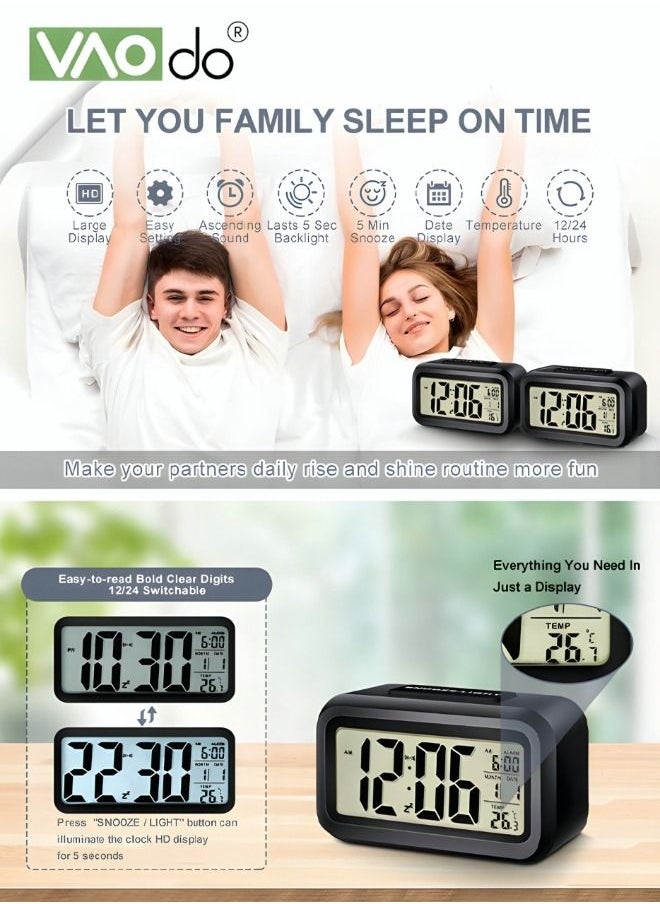 LED Alarm Clock Large Screen Display with Night Light Sensing Function Temperature Display 24 Hours/12 Hours Switching Electronic Alarm Clock