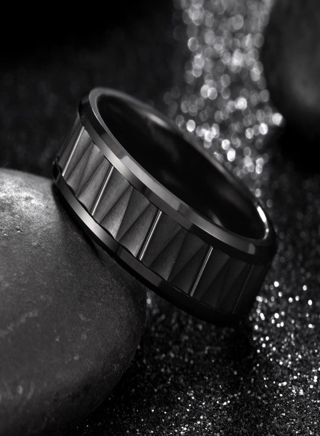 Tioneer Mens Tungsten Carbide Wedding Bands Wedding Rings for Men Hammered Finish Promise Engagement Pinky Rings Comfort Fit Size 13 Black - Image 5
