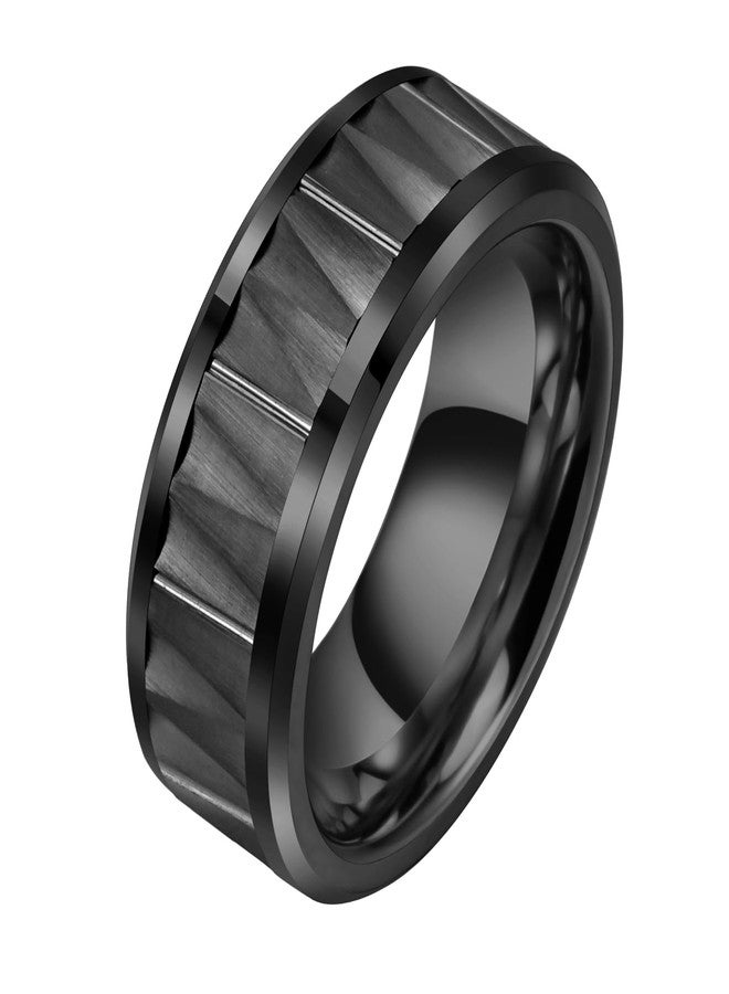 Tioneer Mens Tungsten Carbide Wedding Bands Wedding Rings for Men Hammered Finish Promise Engagement Pinky Rings Comfort Fit Size 13 Black - Image 1