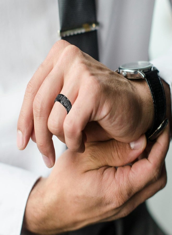 Tioneer Mens Tungsten Carbide Wedding Bands Wedding Rings for Men Hammered Finish Promise Engagement Pinky Rings Comfort Fit Size 13 Black - Image 3