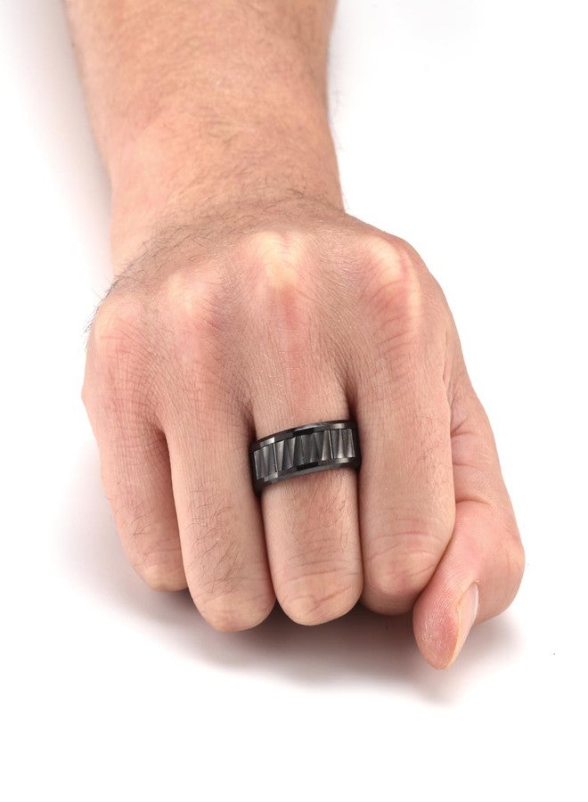 Tioneer Mens Tungsten Carbide Wedding Bands Wedding Rings for Men Hammered Finish Promise Engagement Pinky Rings Comfort Fit Size 13 Black - Image 2