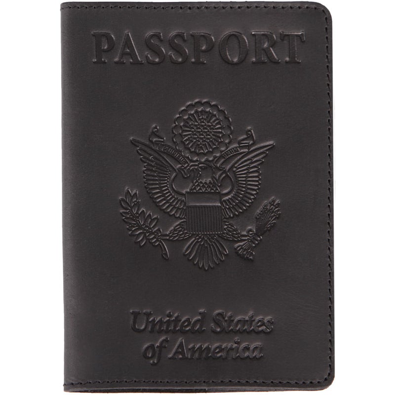 Shvigel US Leather Passport Book Cover - Thin American Travel Passport Holder - Premium International USA Passport Protector Case for Women Men (Black Vintage New) - Image 1