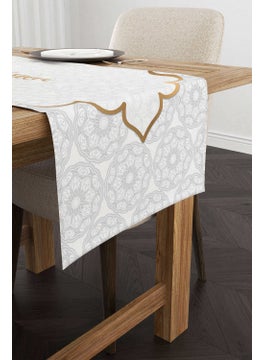 Cango Home White Gray Ramadan Themed Decorative Patterned Digital Printed Runner CGH1283-RN  - Image 1