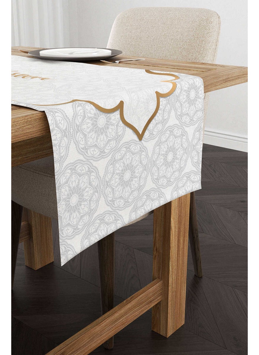 Cango Home - White Gray Ramadan Themed Decorative Patterned Digital Printed Runner CGH1283-RN - Image 1