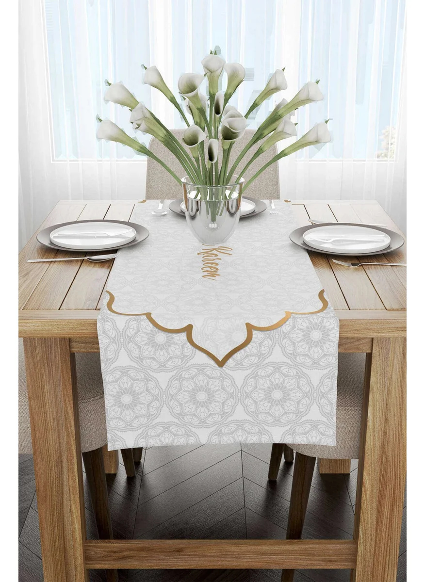 Cango Home White Gray Ramadan Themed Decorative Patterned Digital Printed Runner CGH1283-RN