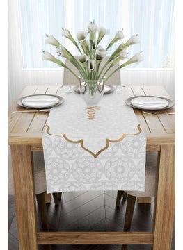 Cango Home White Gray Ramadan Themed Decorative Patterned Digital Printed Runner CGH1283-RN  - Image 2