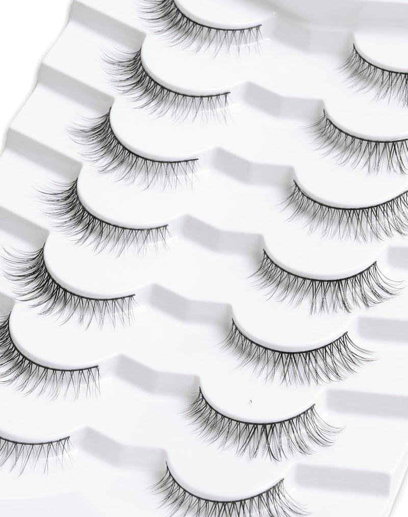 Onlyall Natural Lashes Wispy Lashes Natural Look False Eyelashes Natural Flared Eyelashes False Eye Lashes Soft Fluffy Lashes 7 Pairs D11 Gradual-10mm - Image 5