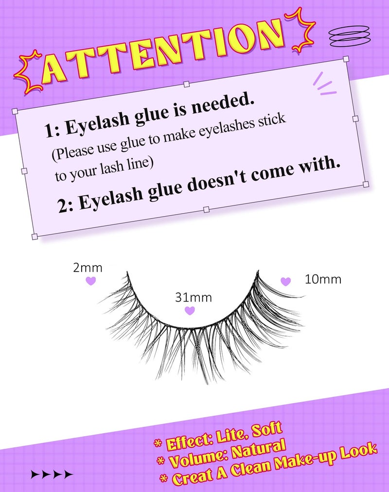 Onlyall Natural Lashes Wispy Lashes Natural Look False Eyelashes Natural Flared Eyelashes False Eye Lashes Soft Fluffy Lashes 7 Pairs D11 Gradual-10mm - Image 2