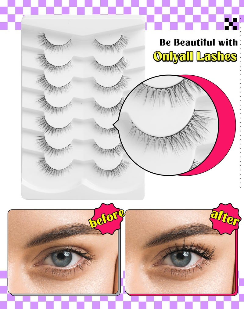 Onlyall Natural Lashes Wispy Lashes Natural Look False Eyelashes Natural Flared Eyelashes False Eye Lashes Soft Fluffy Lashes 7 Pairs D11 Gradual-10mm - Image 4