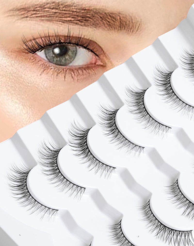 Onlyall Natural Lashes Wispy Lashes Natural Look False Eyelashes Natural Flared Eyelashes False Eye Lashes Soft Fluffy Lashes 7 Pairs D11 Gradual-10mm - Image 1