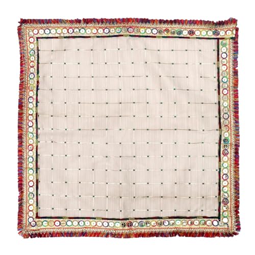 My God Gift (20X20 INCH) Puja Aasan Cloth/Puja Aasan Kapda/Puja Chowki Altar Cloth for Home & Mandir/Temple/God/Goddess with Emboidery - Image 2