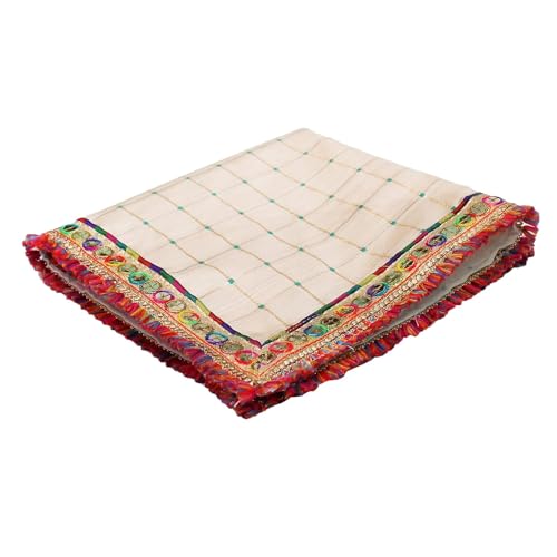 My God Gift (20X20 INCH) Puja Aasan Cloth/Puja Aasan Kapda/Puja Chowki Altar Cloth for Home & Mandir/Temple/God/Goddess with Emboidery - Image 4