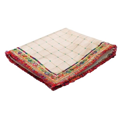 My God Gift (20X20 INCH) Puja Aasan Cloth/Puja Aasan Kapda/Puja Chowki Altar Cloth for Home & Mandir/Temple/God/Goddess with Emboidery - Image 1