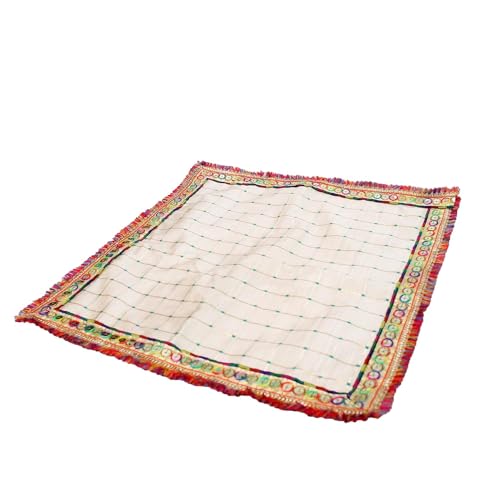 My God Gift (20X20 INCH) Puja Aasan Cloth/Puja Aasan Kapda/Puja Chowki Altar Cloth for Home & Mandir/Temple/God/Goddess with Emboidery - Image 3