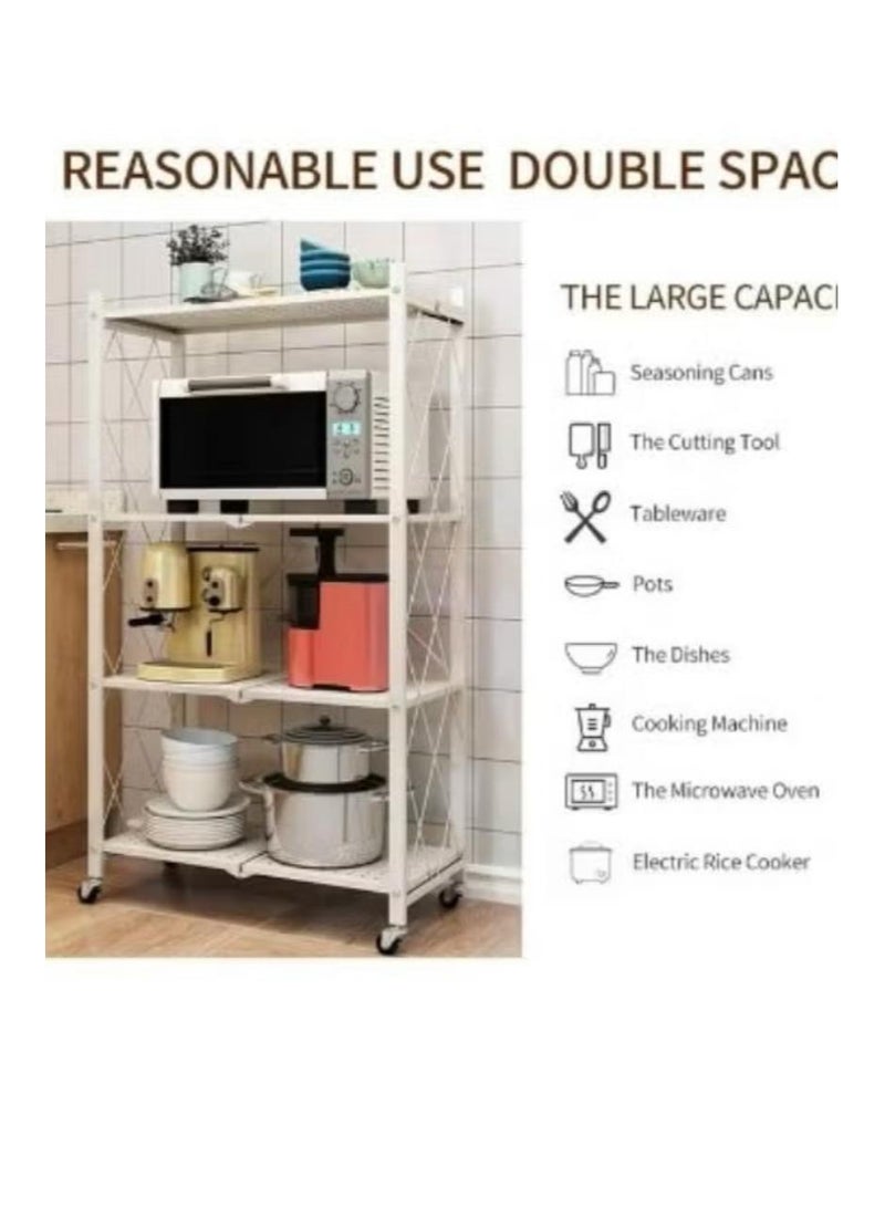 إكسبرت رف تخزين مطبخ قابل للطي بأربع طبقات مع عجلات، رف مطبخ معدني متعدد الوظائف وقوائم تنظيم - Image 4