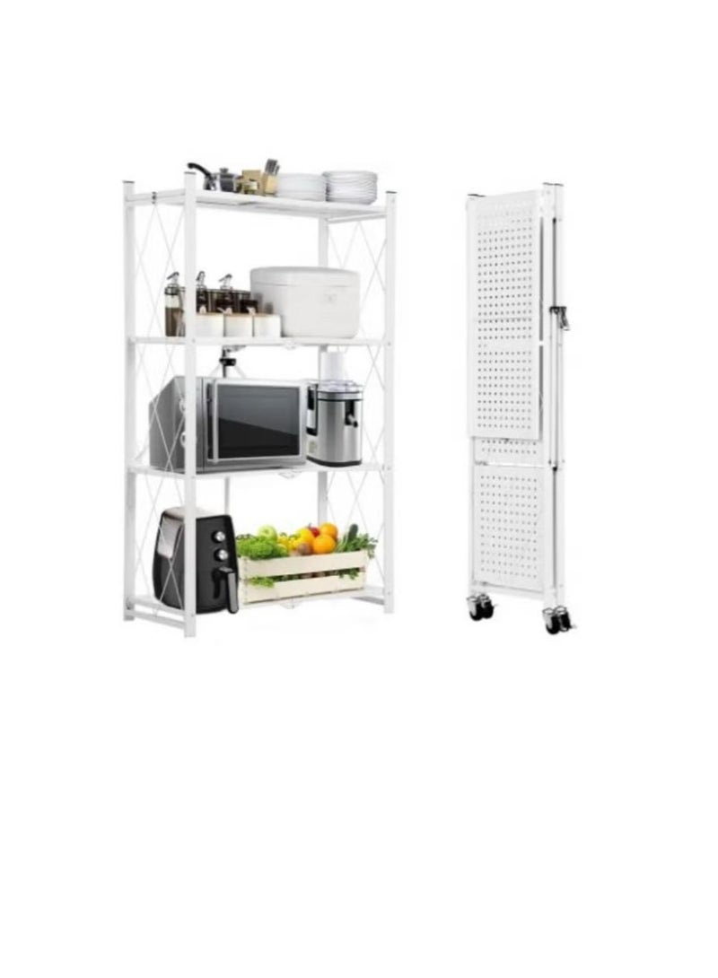 إكسبرت رف تخزين مطبخ قابل للطي بأربع طبقات مع عجلات، رف مطبخ معدني متعدد الوظائف وقوائم تنظيم - Image 5