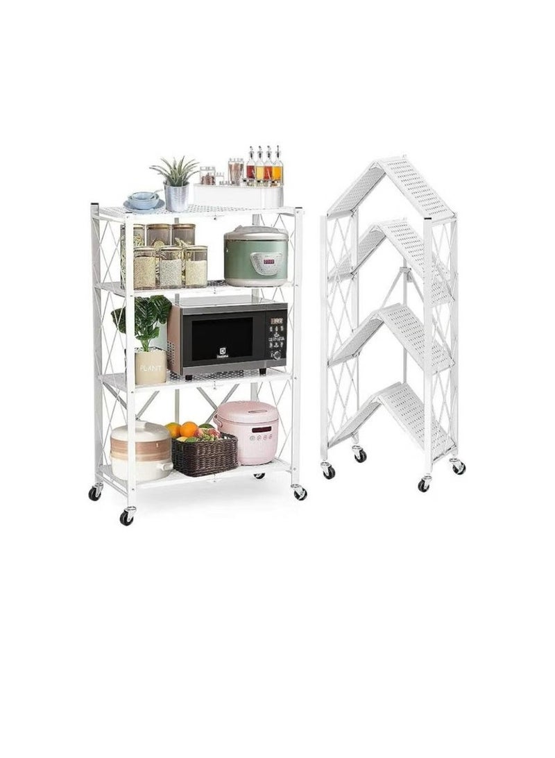 إكسبرت رف تخزين مطبخ قابل للطي بأربع طبقات مع عجلات، رف مطبخ معدني متعدد الوظائف وقوائم تنظيم - Image 2