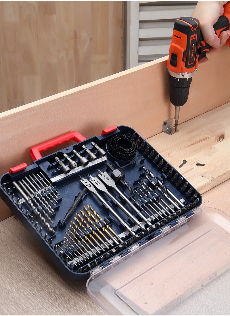 LAWAZIM - Combined Drill Set 100 Pieces| Titanium Twist Brad Point Drill Bits for Drill/Driver, Drill and Screwdriver Bits Combo Kit with Case for Metal, Wood, Concrete and Masonry - Image 1