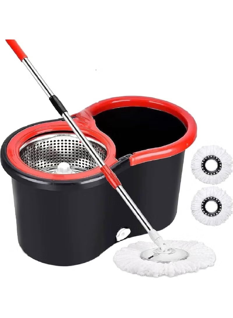 Premium Quality 360° Easy Spin Mop And Bucket Set | Stainless Steel Extended Handle with 2 Microfiber Washable Mop Heads | Home & Kitchen Floor Cleaning Bucket with Easy Press Wringer (Black) - Image 1