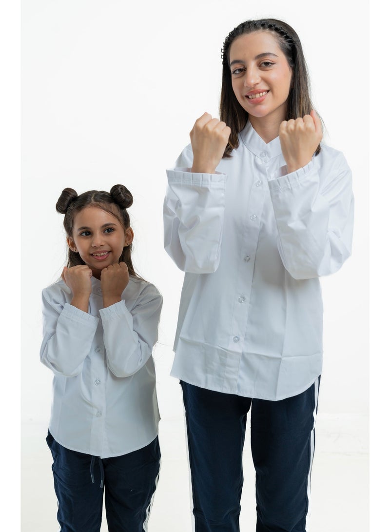 مريول لارا بلوزة مدرسية بيضاء بناتي بأكمام طويلة – قماش مريح وجودة عالية للزي المدرسي اليومي - Image 1