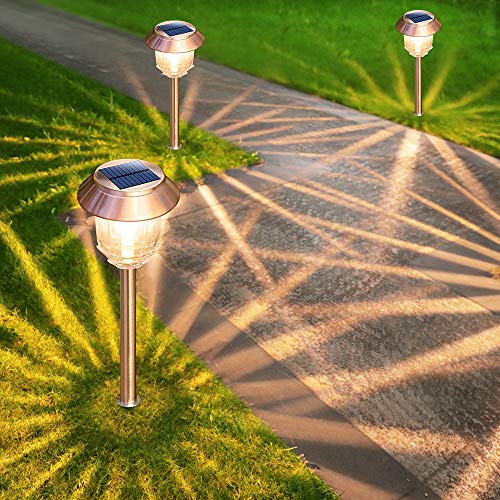 DenicMic Solar Garden Lights Outdoor Pathway Lights Glass Stainless Steel Waterproof Solar Powered Landscape Lighting for Yard Patio Lawn Path Walkway, Super Bright 12-40 Lumens, 2 Pack - Image 3