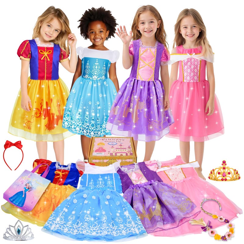 Meland Princess Dress Up Princess Dresses for Girls with Princess Toys Dress Up Clothes for Little Girls Pretend Play