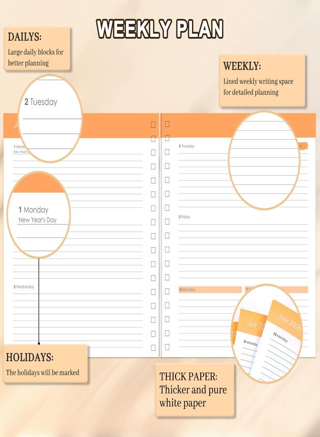 CAGIE 2026 Monthly Planners from December 2025 to December 2026 Hardcover Spiral Bound Calendar Floarl Planner for Women with Stickers, Elastic Closure, Inner Pocket 8.3 x 9.1, Black - Image 3