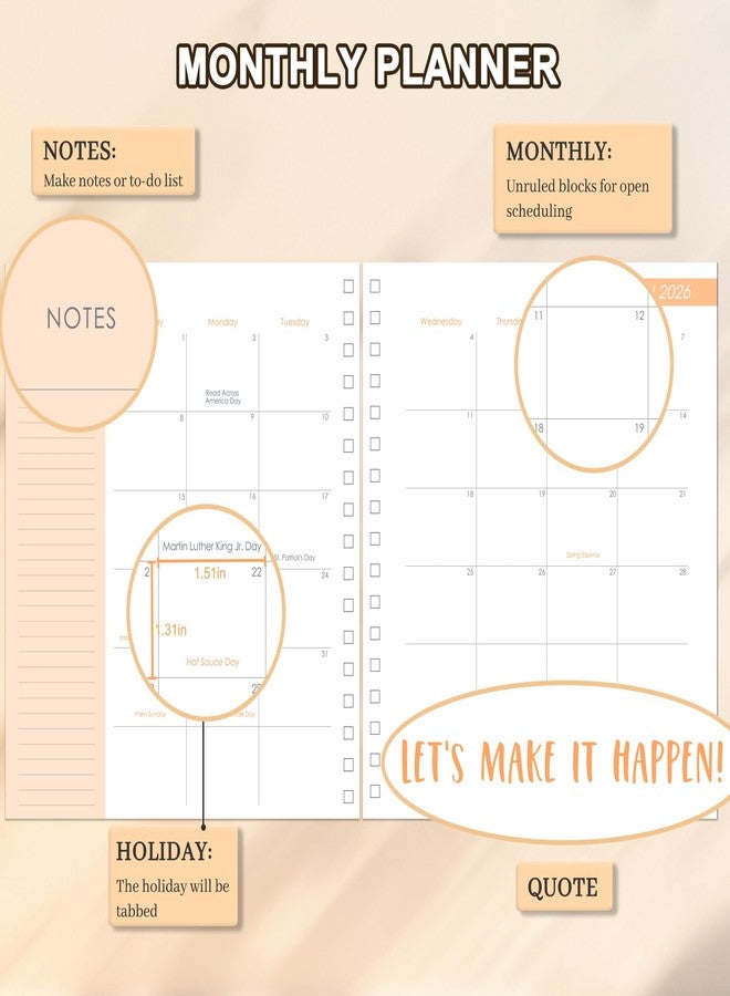 CAGIE 2026 Monthly Planners from December 2025 to December 2026 Hardcover Spiral Bound Calendar Floarl Planner for Women with Stickers, Elastic Closure, Inner Pocket 8.3 x 9.1, Black - Image 2