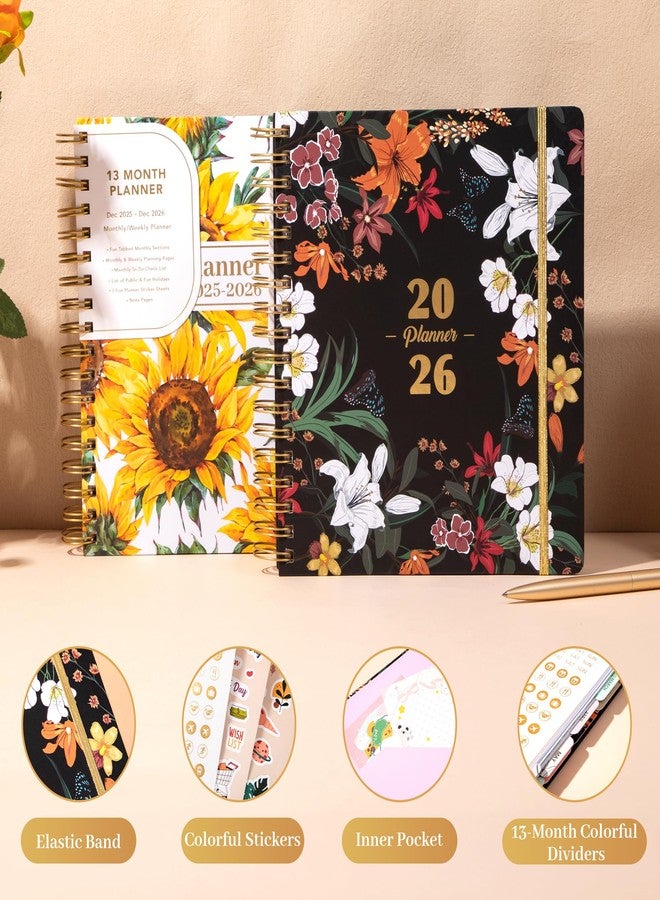 CAGIE 2026 Monthly Planners from December 2025 to December 2026 Hardcover Spiral Bound Calendar Floarl Planner for Women with Stickers, Elastic Closure, Inner Pocket 8.3 x 9.1, Black - Image 4