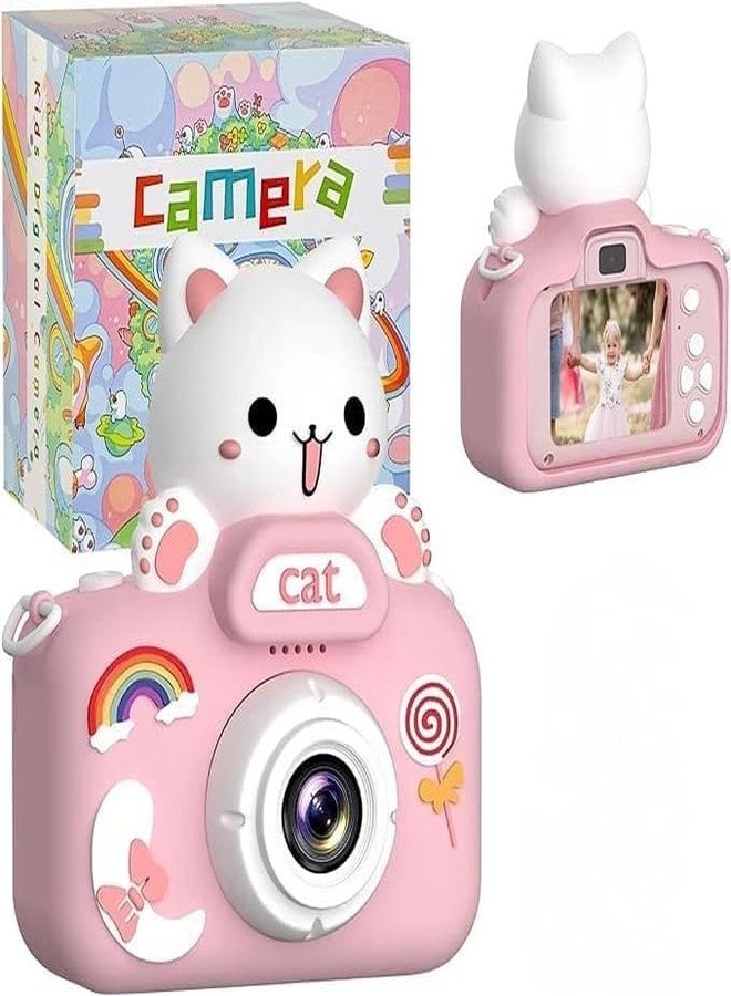 AUM ENTERPRISE Digital Camera Toys for Toddler Girls Boys 3-12 Years Christmas Birthday Gifts Video Players with Rainbocorn Design Soft Silicone Camera (Pink) (Pink CAT) - Image 1