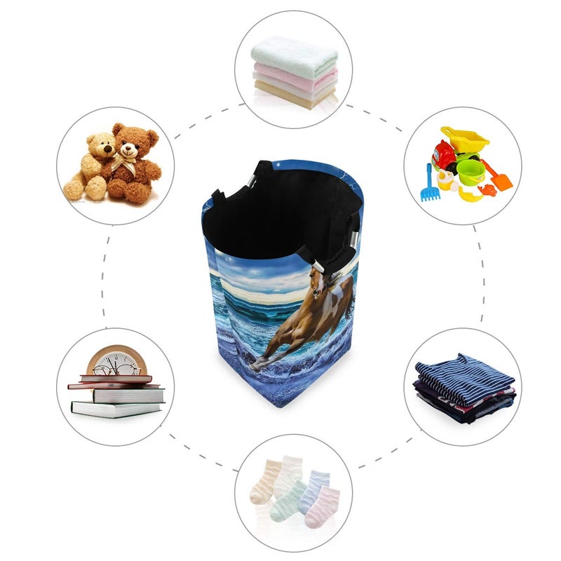 senya Large Storage Basket with Handles Collapsible Organizer Bin Laundry Hamper for Nursery Clothes Toys, Running Horse - Image 5