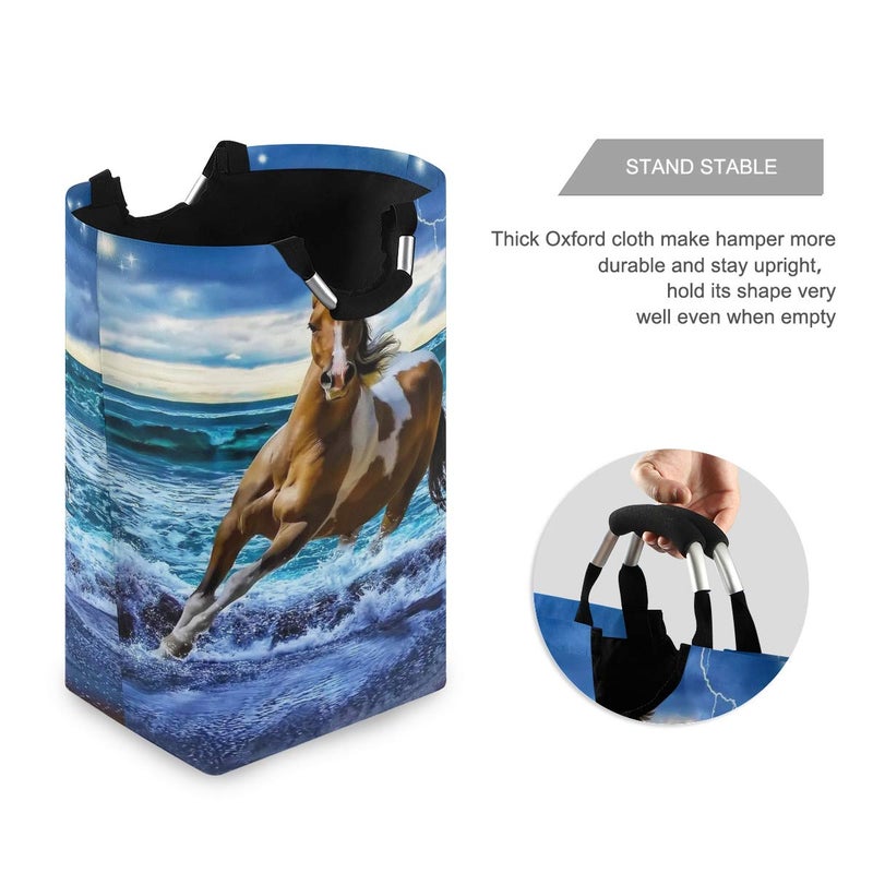 senya Large Storage Basket with Handles Collapsible Organizer Bin Laundry Hamper for Nursery Clothes Toys, Running Horse - Image 2