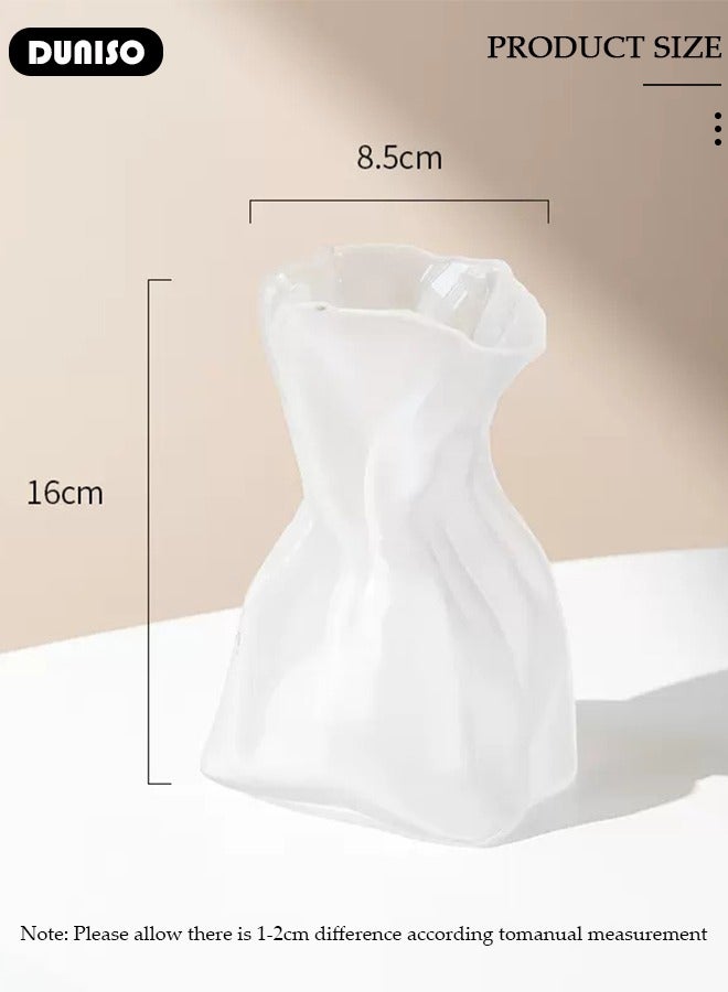 DUNISO Frosted Glass Vase, Irregular Shaped Flower Vases for Centerpiece Table Indoor Desk Decor, Unique Balcony Flowers Container Decor, Geometric Vase for Office Decoration, Shelf, Table, Bookshelf  - Image 4