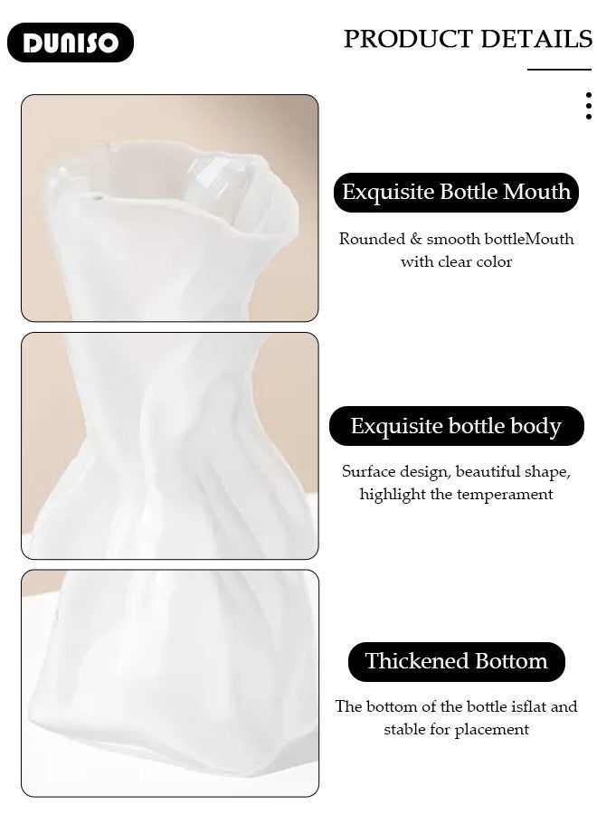 DUNISO Frosted Glass Vase, Irregular Shaped Flower Vases for Centerpiece Table Indoor Desk Decor, Unique Balcony Flowers Container Decor, Geometric Vase for Office Decoration, Shelf, Table, Bookshelf  - Image 3