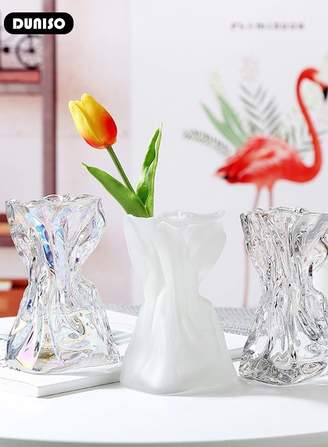 DUNISO Frosted Glass Vase, Irregular Shaped Flower Vases for Centerpiece Table Indoor Desk Decor, Unique Balcony Flowers Container Decor, Geometric Vase for Office Decoration, Shelf, Table, Bookshelf  - Image 5
