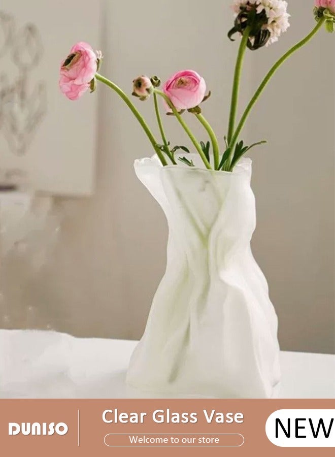 DUNISO Frosted Glass Vase, Irregular Shaped Flower Vases for Centerpiece Table Indoor Desk Decor, Unique Balcony Flowers Container Decor, Geometric Vase for Office Decoration, Shelf, Table, Bookshelf  - Image 1