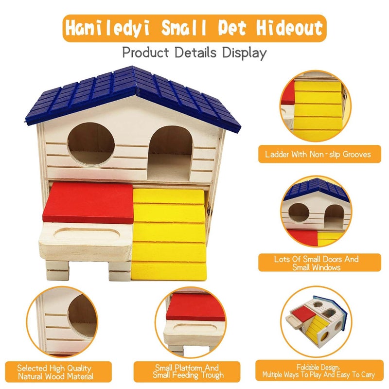 Hamiledyi Pet Small Animal Hideout Hamster House Deluxe Two Layers Wooden Hut Play Toys Chews - Image 2