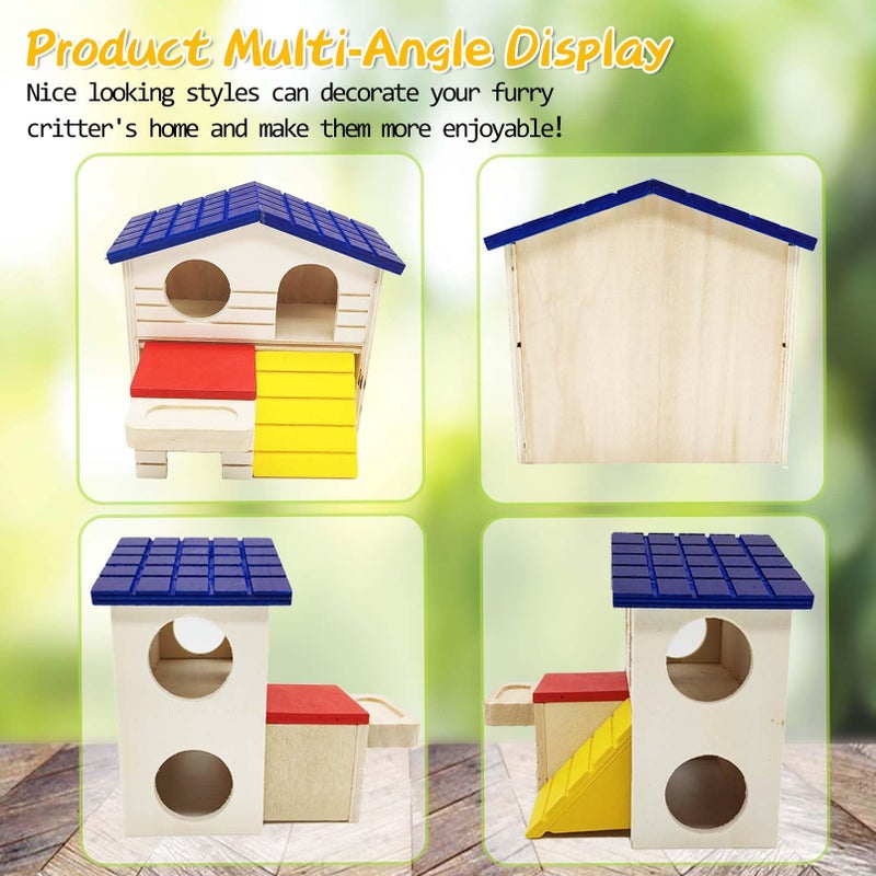 Hamiledyi Pet Small Animal Hideout Hamster House Deluxe Two Layers Wooden Hut Play Toys Chews - Image 3