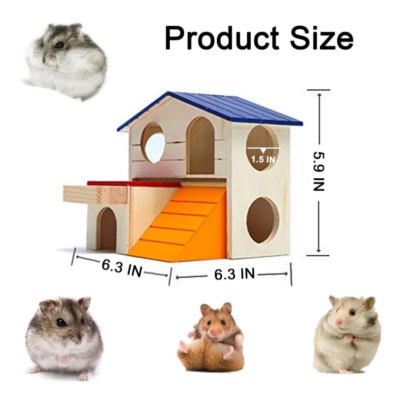 Hamiledyi Pet Small Animal Hideout Hamster House Deluxe Two Layers Wooden Hut Play Toys Chews - Image 4