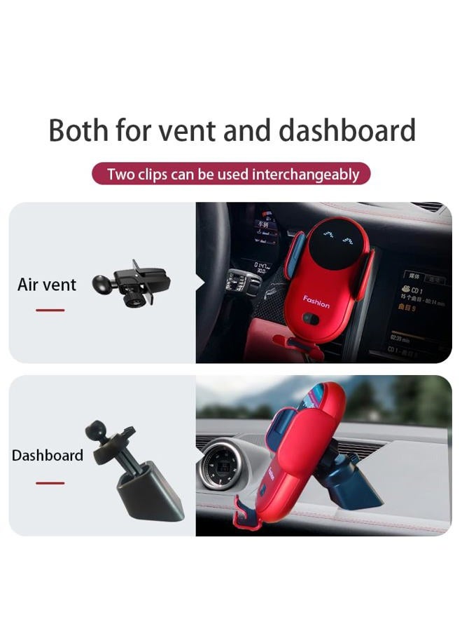 Carrotech حامل شاحن سيارة لاسلكي، حامل هاتف سيارة لطيف، حامل هاتف ذكي مع قفل تلقائي لمنافذ الهواء ولوحة القيادة لهواتف آيفون 15/14/13/12/11/XS/XR/8، سامسونج S23/22/21/20/Note 20، إلخ (أحمر) - Image 5