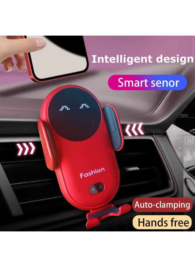 Carrotech حامل شاحن سيارة لاسلكي، حامل هاتف سيارة لطيف، حامل هاتف ذكي مع قفل تلقائي لمنافذ الهواء ولوحة القيادة لهواتف آيفون 15/14/13/12/11/XS/XR/8، سامسونج S23/22/21/20/Note 20، إلخ (أحمر) - Image 2