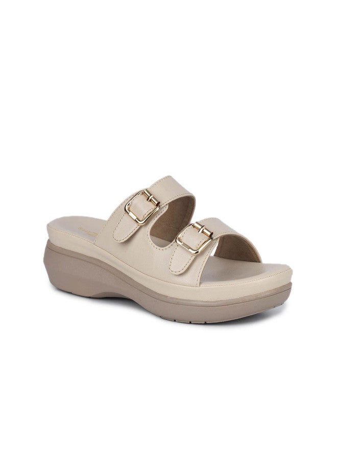 She Zone Cream Platform Heel Sandals for Women - Image 2