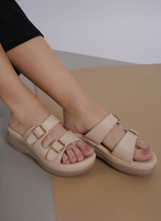She Zone Cream Platform Heel Sandals for Women - Image 1