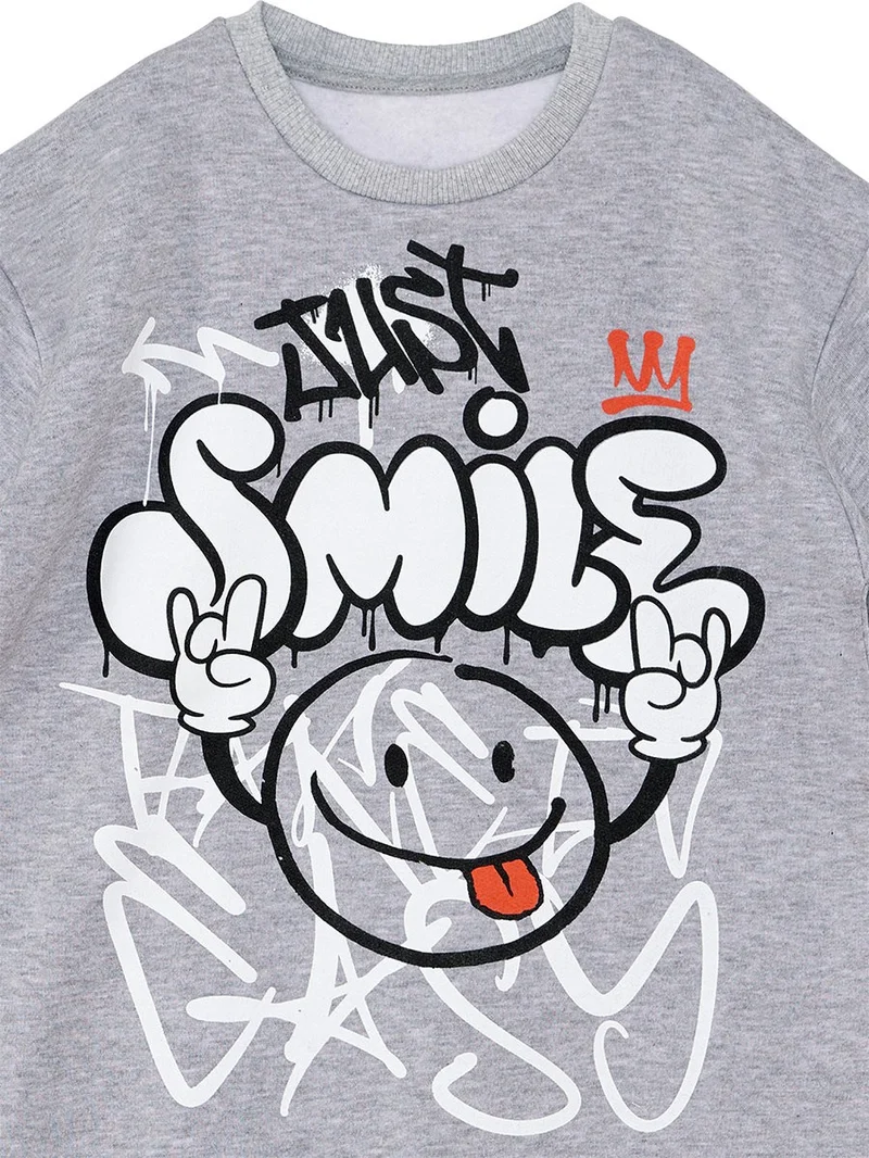 Denokids Just Smile Boy Gray Sweatshirt