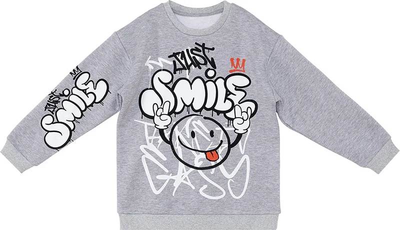 Denokids Just Smile Boy Gray Sweatshirt