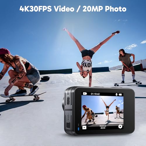 AKASO Brave 7 LE 4K30fps Action Camera with 64GB MicroSDXC U3 Memory Card Accessories Kit Bundle Ultra HD 131FT Waterproof Camera EIS 2.0 WiFi Remote Control Zoom Underwater Camera - Image 2