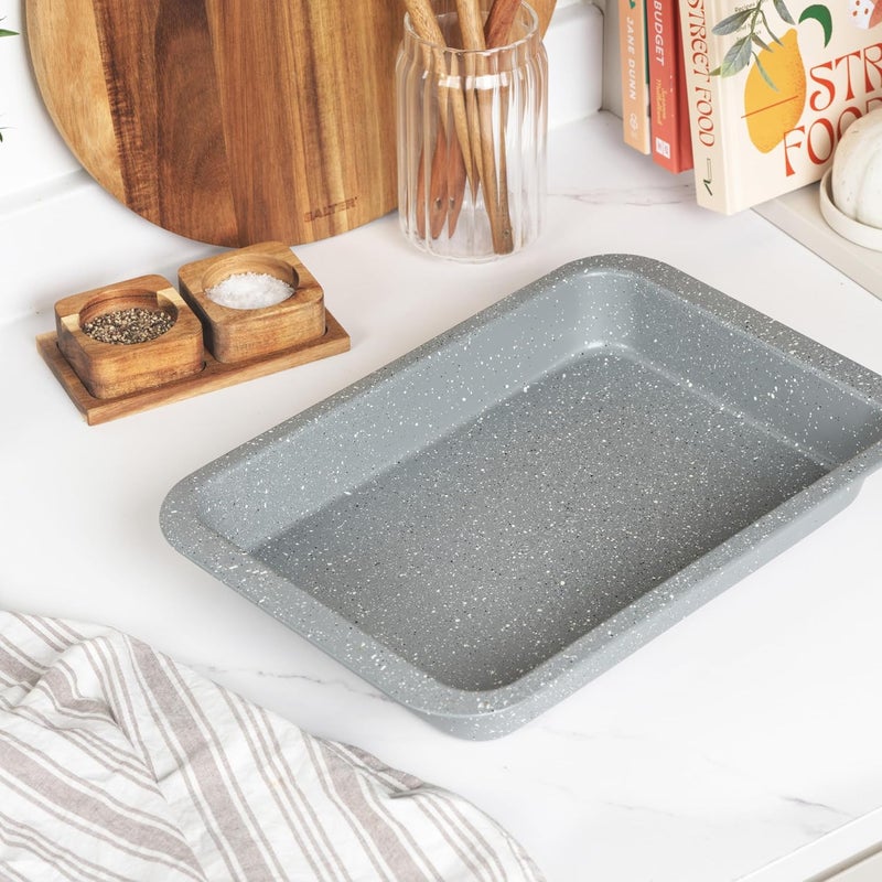 Salter BW02774G Marblestone Roasting Tin – 36cm Non-Stick Roaster, Lightweight Carbon Steel, Easy Wipe Clean, High Side Rectangular Roasting Tray, Oven Safe to 220°C, PFOA Free, Deep Baking Pan Storage transit efficiency build - Image 2