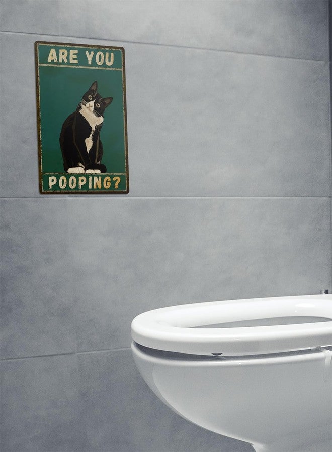 ALKB Bathroom Sign Tuxedo Cat Wall Decor Funny Metal Sign 8x12 Inch - Are You Pooping - Wall of Glory Decor Black Cat Sign - Image 2