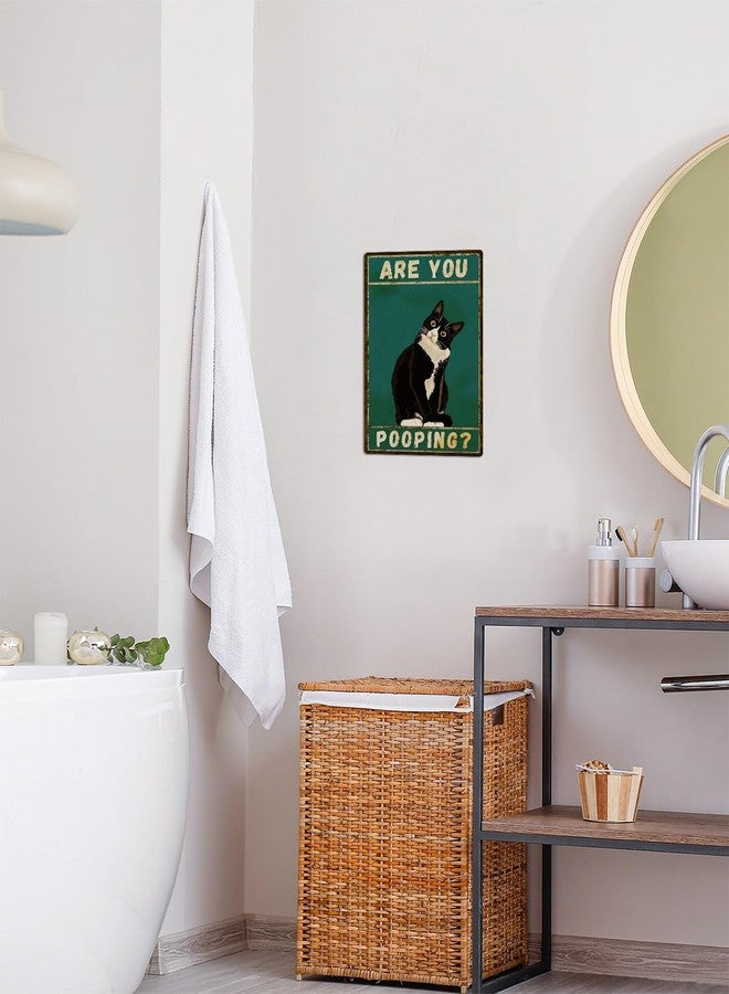 ALKB Bathroom Sign Tuxedo Cat Wall Decor Funny Metal Sign 8x12 Inch - Are You Pooping - Wall of Glory Decor Black Cat Sign - Image 3