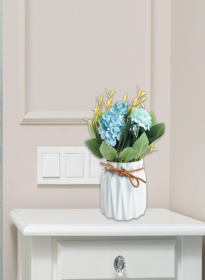 Fumwase Artificial Hydrangea Bouquet with Small Ceramic Vase Artificial Flower Plants Mini Fake Hydrangea Flowers Decoration Indoor for Home Office Table Bedroom Living Room Party (Blue) - Image 5